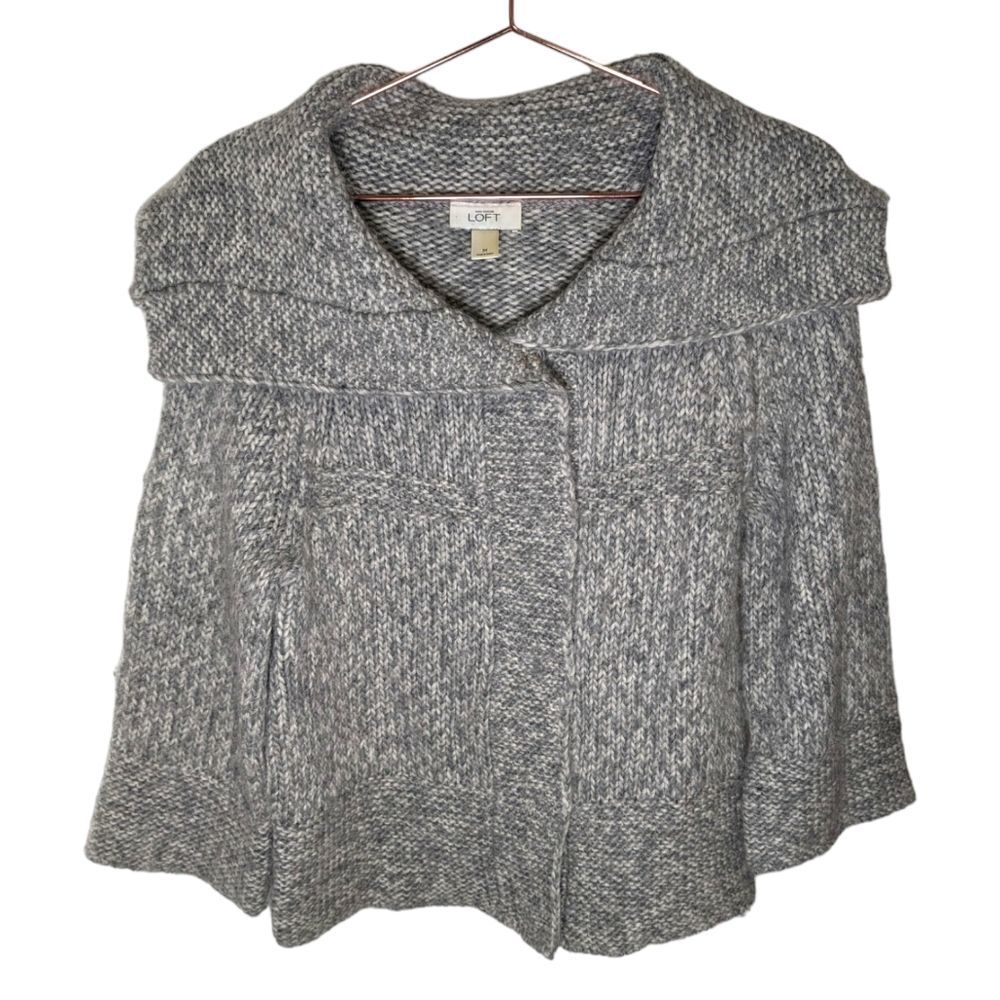 ANN TAYLOR LOFT Gray Wool Alpaca Blend Cardigan L/S Wide Collar Size Medium